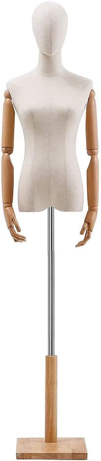 Maniquí de sastrería femenino con base de madera fina para estudios de diseño textil