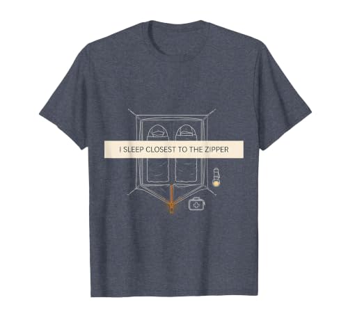 I Sleep Closest To The Zipper Minimalist Dark Humor Camping T-Shirt, Men, Heather Blue, Medium