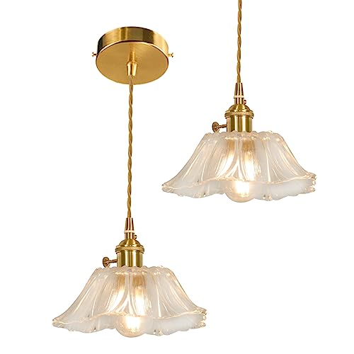 Shenmoyl 1-Light Pendant Light Glass Hanging Light,E26/E27 Drop Ceiling Light Fixture Lamp For Farmhouse Kitchen Island Bedroom 7.48 Inch Diam W/Retro Clear Flowers Lampshade Pattern Lampshade #TOP4
