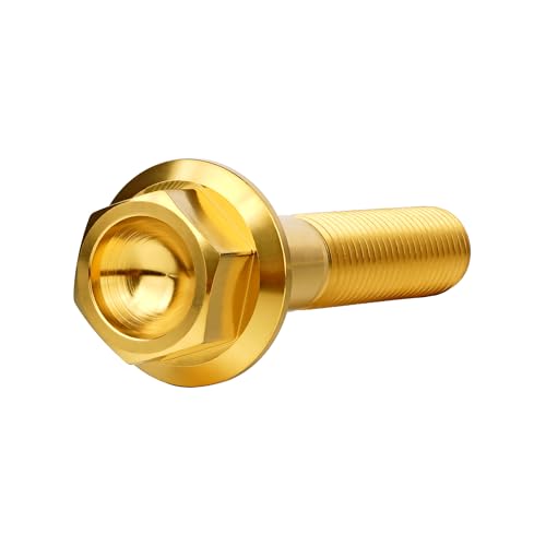Image of Ti Screws M10 x 20 25 30 35 40 45 50 55 60 65 70 75 80 90 100mm 1.25 Pitch Titanium Flange Hex Bolt Pack of 4 (Gold, M10x55mm)