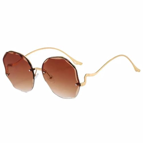 Lunettes de soleil de luxe sans monture carrée avec branches dorées élégantes