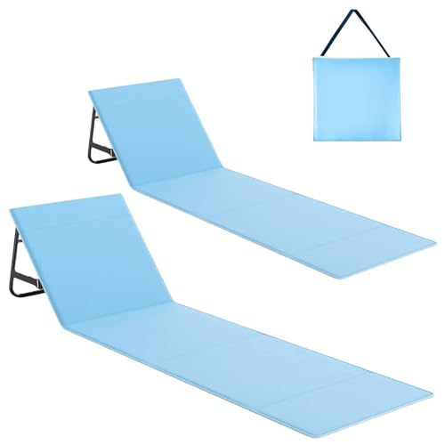 WildFun 180 X 55 cm Chaise de Plage Portable, Chaise de Plage Pliante，Adjustable Lightweight Tanning Chair for Outdoor Sand Camping Sunbathing (Bleu, 2pcs)