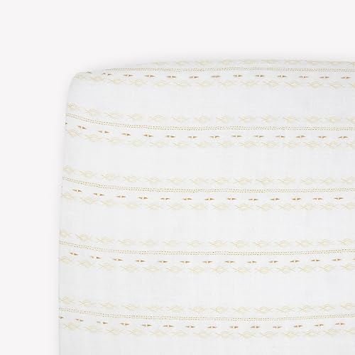 Image of Little Unicorn Premium Crib Sheet | Breathable & Super-Soft Muslin Fabric (Gold Diamond-Stripe)