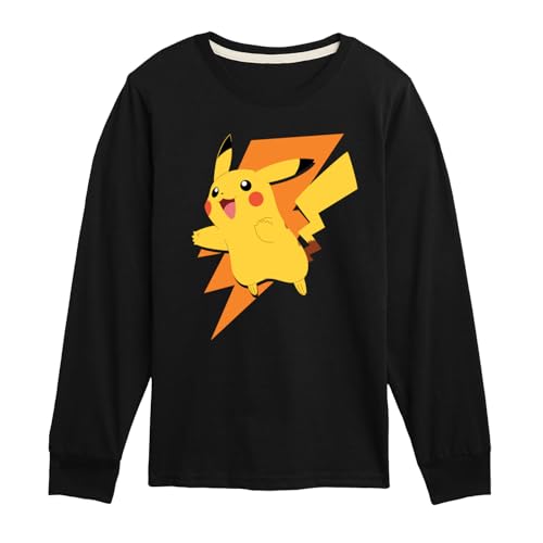 HYBRID APPAREL - Pokémon - Pikachu Thunderbolt - Youth Long Sleeve Graphic T-Shirt - Size Medium Black