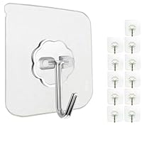Jiaweixiang 12 Pack Heavy Duty Sticky Wall Hooks - 33lb Max, Transparent, Waterproof, Self Adhesive Hooks for Keys, Bathroom, Shower, Outdoor, Kitchen, Door, Home Improvement, Utility