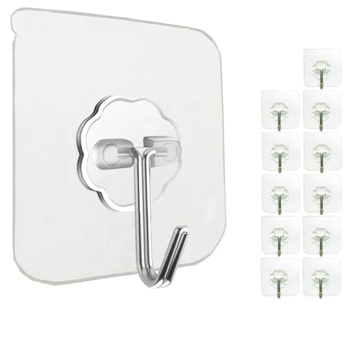 Jiaweixiang 12 Pack Heavy Duty Sticky Wall Hooks - 33lb Max Transparent Waterproof Self Adhesive Hooks for Keys Bathroom Shower Outdoor Kitchen Door Home Improvement Utility