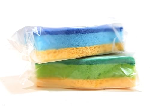Image of Graham & Ash Co 6 Pack Natural Sponges Plant Based Wood Pulp Non Scratch Sisal Scrubber for Kitchen Bathroom and All Surfaces (6, Green & Yellow)