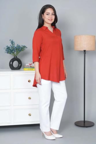 Image of Mlada Rayon Flare Top for Women | 3 /4th Sleeve Regular Fit and Flare Top | Women Office Tops Tunic | Western Long Shirt Top for Women | Shirt Collar Top for Women | Rayon Tunic Tops for Women Western