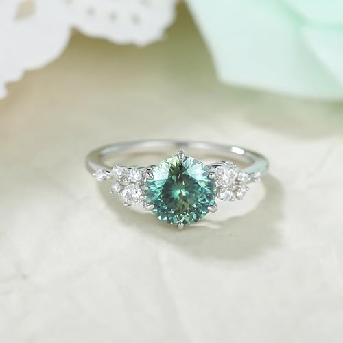Moissanite Bridal Engagement Ring for Women 925 Sterling Silver 2CT Blue-Green Moissanite Portuguese Cut Wedding Promise Ring for Her Size 4-92