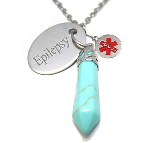 Luxury Engraved Gifts UK Epilepsy Womens Medic Alert Medical Imitation Blue Turquoise Necklace - br484n Cover