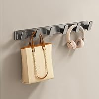 Coat Hook Wall Mounted Screw in Fixed Bathroom Towel Hooks, Heavy Duty Aluminium Coat Rack for Hanging Clothes/Robes/Bags/Towels/Keys, Grey(8 Hooks)