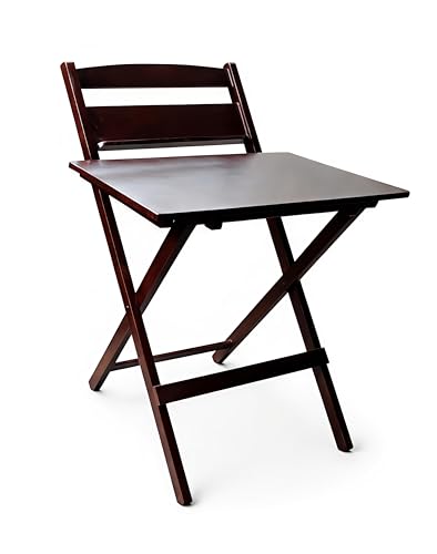Image of fplus Teak Wood Adjustable Height Folding Table with Backboard Organizer| 25 inch-28 inch Multipurpose Side Table for Balcony, Garden & Study
