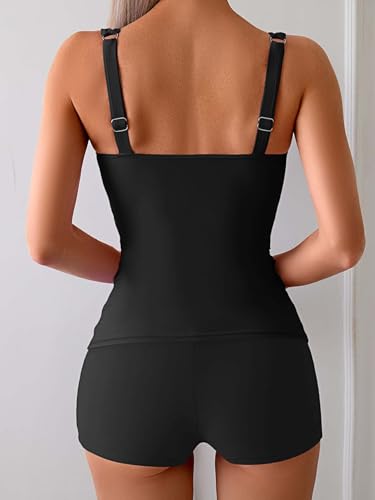 Image of B2prity Women's Tankini Swimsuit Tummy Control Ruched Two Piece Bathing Suit Push Up Modest Swim Suits with Shorts