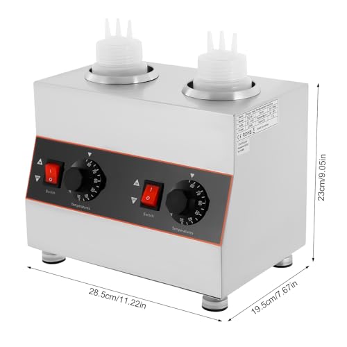 CRYBY 320W Electric Sauce Warmer, Chocolate Sauce Warmer Cheese Sauce Dispenser Warmer with 2 Squeeze Bottles, Hot Fudge Warmer Dispenser Jam Heat Preservation Machine, Single Bottle Capacity 0.14Gal
