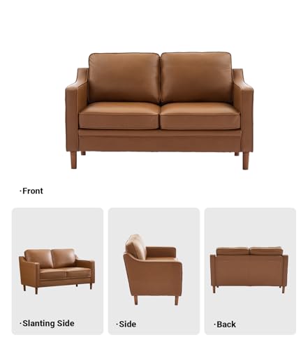 Image of Kingfun 60 inch Faux Leather Sofa, Loveseat Couch, Mid Century Modern Love Seat Couches with Solid Wood Frame for Living Room Bedroom
