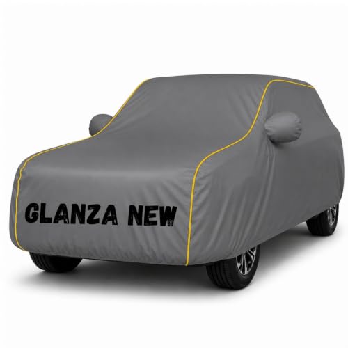 Image of Premium Waterproof Car Cover for Glanza New | Soft Cotton Lining Heavy Duty Triple Stitched Heat Resistant Outdoor Cover Comes with Mirror and Antenna Pocket Full Bottom Elastic (Zig Zag Grey)