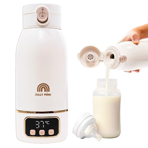 JOLLY MINO Chauffe biberon Nomade Portable Sans Fil 500 ml, Inox, Chauffe Lait Maternel & Eau, Auto-Pasteurisation, Voyage Voiture Nuit, Brosse Silicone Incluse