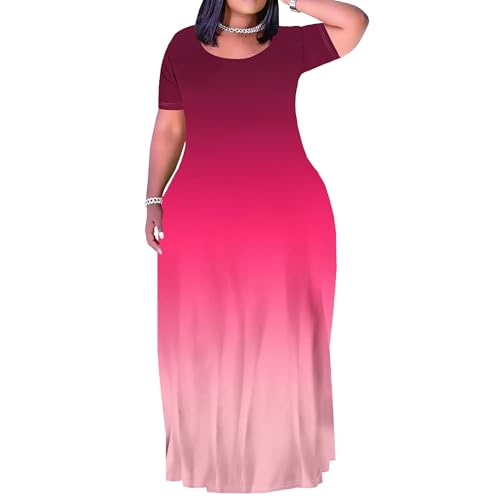 Image of PinkPatty Women's Plus Size Maxi Dresses Short Sleeve Sundress Summer T-Shirt Beach Long Dress with Pockets