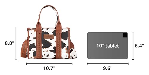 Image of Wrangler Cow Print Tote Bag for Women Western Purse Boho Top Handle Satchel Handbag with Signature Strap