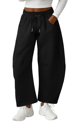 Lepunuo Sweatpants for Women Baggy Barrel Leg Lounge Sweat Pants Wide Leg Gym Trousers with Pockets Black