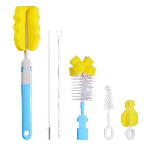 Juego de cepillos de limpieza de botellas, juego de limpiadores de botellas | Juego de limpieza de botellas y pajitas 6X, limpiador multiusos para biberones, cepillo para biberones con limpiador para