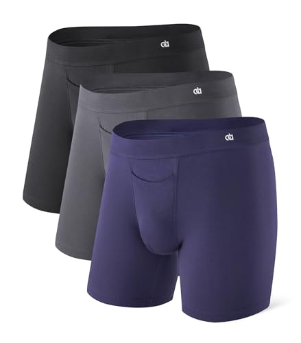 DAVID ARCHY Men's Breathable Underwear Soft Comfortable Moisture-Wicking with Fly Underwear Boxer Briefs for Men 3 Pack(XXL, Dark Blue/Black/Dark Gray)