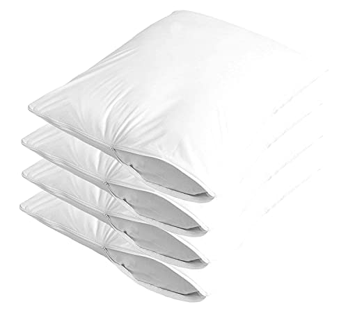 Extra Soft Non Noisy 4 Pack Waterproof Pillow Protectors Standard 20X26 Inches Smooth Zipper Premium Encasement Covers Quiet Cases Set White 100% Liquid Protection 100Gsm Super Soft #TOP3