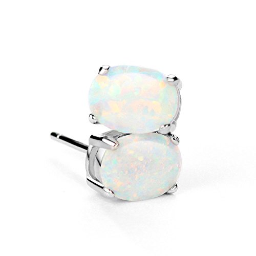 Sterling Silver Opal Stud Earrings for Women Solitaire 6x8mm Oval Cut Opal Gemstone Earrings for Girls - Image 5