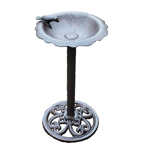 Bañera para pájaros al aire libre con decoración de pájaros, de hierro fundido, para jardín, para pájaros, estatua de patio, comedero para pájaros, bañera, cuenca, 71 cm