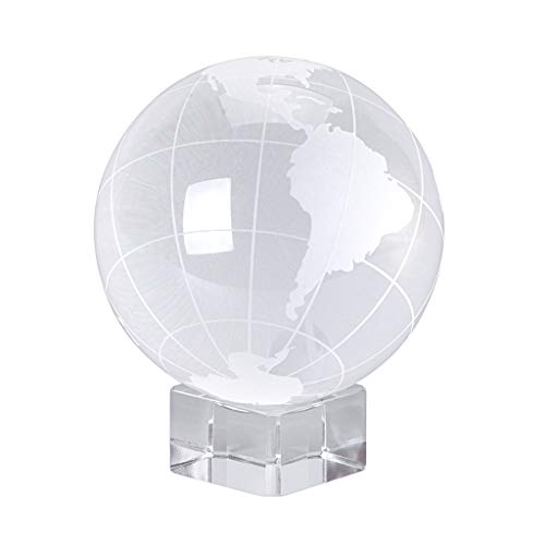 OwnMy World Globe Crystal Ball Glass Sphere Display Globe Paperweight Healing Meditation Ball with Clear Stand for Creative Gift (Globe / 80MM)