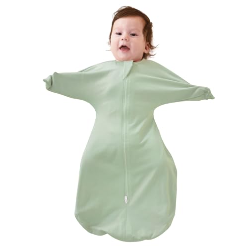 Image of ZIGJOY Baby Transitional Swaddles for Newborns: 0.5 Tog Arms Up Sleep Sack 3-6-12 Months Soft Cotton Shark Fin 2 Way Zipper