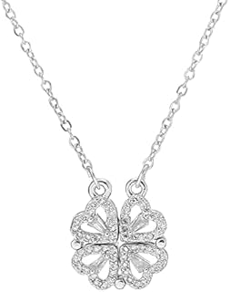 Lucky Four Leaf Clover Necklace, Heart Shape Neck Chain Jewelry Gift for Women Girl for Valentine's Day Anniversary Birthdays Silver