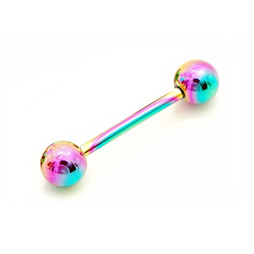 Amelia Fashion 14GA Rainbow Titanium IP Barbell Over 316L Stainless Steel Length 5/8