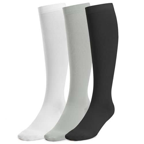 Image of 3 Pairs Women & Men's Compression Socks 15-20mmHg Support Stockings for Athletic Running Cycling White Grey Black M