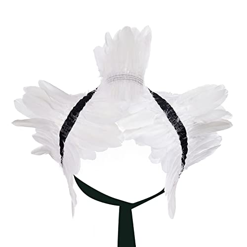 Niceyoeuk Capa de plumas naturales para mujer, disfraz gótico de Maléfica, con cordones, cuello de bolero, capa de plumas para Halloween, cosplay, fiesta de Navidad, blanco, Talla única