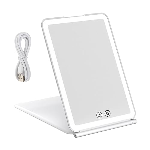 Specchio da Trucco con 72 Luci LED Specchi Cosmetico Illuminato Portatile Specchio Makeup Touch 3 Colori Regolabile USB Ricaricabile per Trucco Camera da Letto Rasatura Viaggio (Bianco)