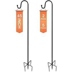 Ottsuls Bird Feeder Pole, 45 INCH Heavy Duty Shepherds Hooks for Outdoor with 5 Prong Base, Adjustable Stand Hanger for Garden Plant, Hummingbird Feeder, Lantern, Hanging Wedding Decor (2 Pack)