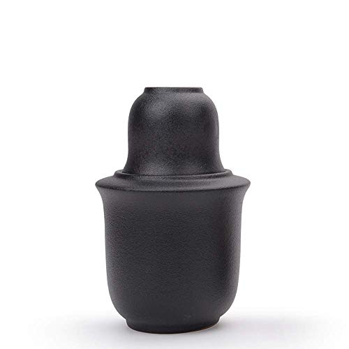 Juego de 7 copas japonesas de cerámica negras con calentador miniatura 3