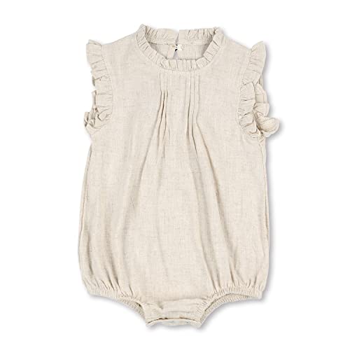 HOOLCHEAN Baby Girls Cotton Linen Plain Ruffles Sleeveless Bodysuits