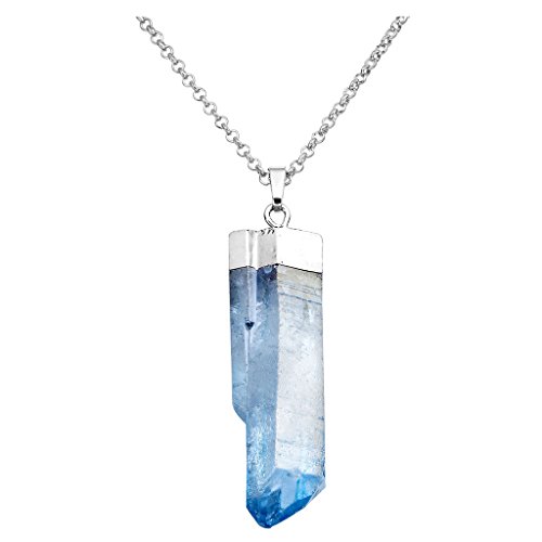 Top Plaza Unique Irregular Titanium Coated Quartz Reiki Chakra Healing Crystal Gemstone Pendant Necklace(Blue)