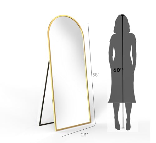 Image of Gharaana Arched Metal Floor Mirror with Stand for Living Room, Full-Length Mirror for Bedroom | Standing Mirror | Glam Gold (58x23x12)