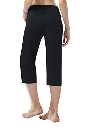 Hiskywin 17"/23"/27"/29"/31"/33"/35" Inseam Capri/Petite/Regular/Tall Length Women's Straight Leg Yoga Pants Zip Pocket Hf604-Black-M #TOP1