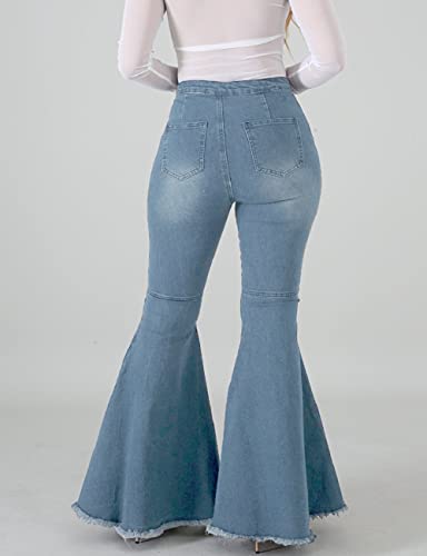 Bell Bottom Jeans for Women High Waisted Stretch Ripped Skinny Hole Classic Raw Hem Denim Flare Pants3
