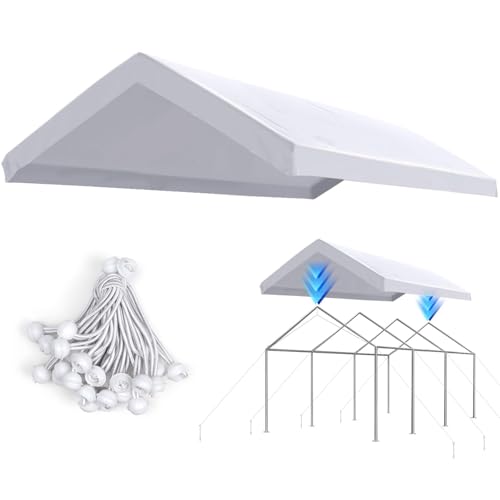 Image of ADVANCE OUTDOOR 10x20 ft Carport Replacement Top Cover, Heavy Duty Waterproof & UV Protected, Easy Installation with Ball Bungees, White, Roof Only