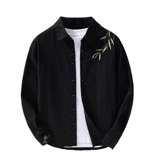 Chemise en lin et coton homme noire brodée pour vos sorties urbaines