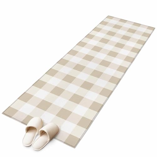 Tapete Runner Beige Cuadros 2x6 Antideslizante Lavable miniatura 7