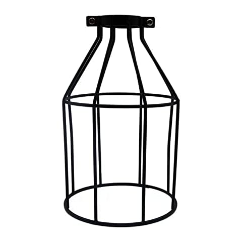 Metal Bulb Guard, Xfaiz Adjustable Vintage Lamp Holder Cage Lamp Holder Open Style Black Industrial Wire Iron Bird Cage for Pendant Lights Lamp Holders Ceiling Fan Light Bulb Covers (Black) (Black) Cover