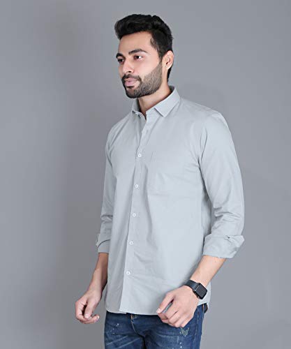 Image of Fifth Anfold Men's Pure Cotton Solid Color Mandarin Collar Full Sleeve Casual Wear Shirt, Office Wear for Men