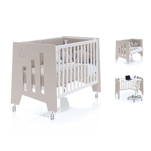 Alondra Cuna Colecho 120x60 Bebe de Madera con Ruedas Omni K10 Arena, para unir la Cuna a la Cama, con Kit colecho. Regulable 5 Alturas somier, Uso de 0 a 14 años.