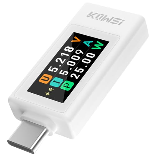 電流 電圧チェッカー、USB C パワーメーター 30V 8A 高精度双方向測定、電圧電流容量、電流計電力計検出器、USB C テスター、充電器通電ケーブル用マルチメーター ホワイト
